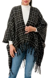 Marcus Adler Windowpane Tweed Fringed Ruana In Black