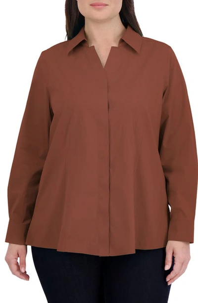 Foxcroft Taylor Non-iron Long Sleeve Stretch Button-up Shirt In Brown