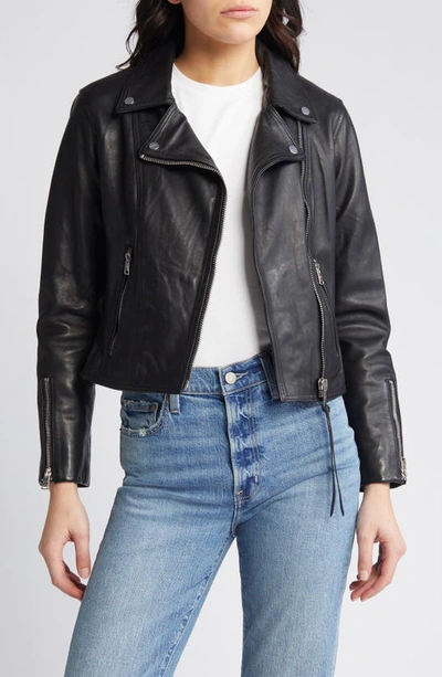 Allsaints Neve Shrunken Slim Leather Biker Jacket In Black