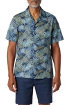 Bugatchi Orson Frond Print Shaped Fit Camp Shirt In Navy