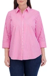 Foxcroft Sophia Stripe Three-quarter Sleeve Stretch Tunic In Azalea