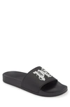 Palm Angels Black Logo Pool Slides In Black Light Grey