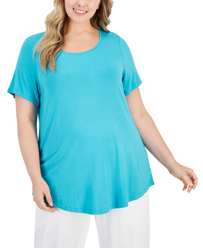 Jm Collection Plus Size Short-sleeve Top, Created For Macy's In Seascape