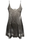 Maison Margiela Layered Metallic Playsuit With Sheer Spaghetti Straps In Black