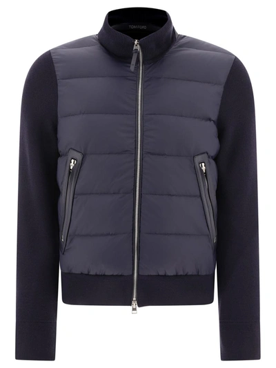 Tom Ford Tricot Down Jacket In Blue