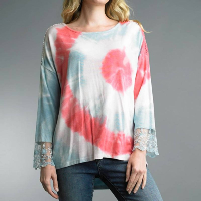 TEMPO PARIS TIE DYE AND LACE HI LOW SWEATER