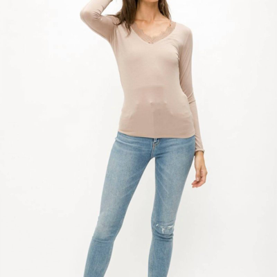Mystree Lace V Neck Modal Top In Pink