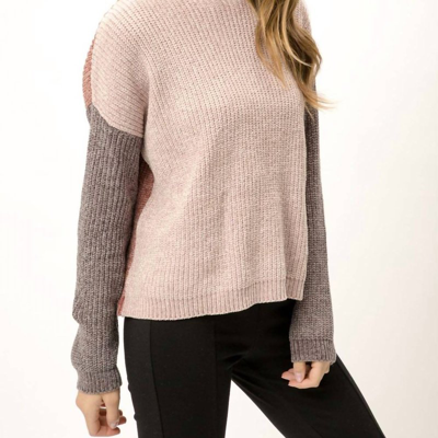 Mystree Mock Neck Colorblock Sweater In Rose Grey Mix In Pink