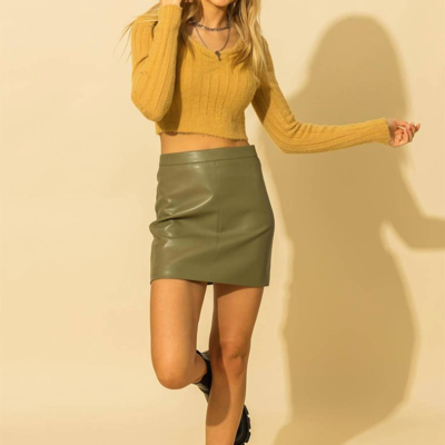 Hyfve Double Zero Faux Leather Mini Skirt In Green