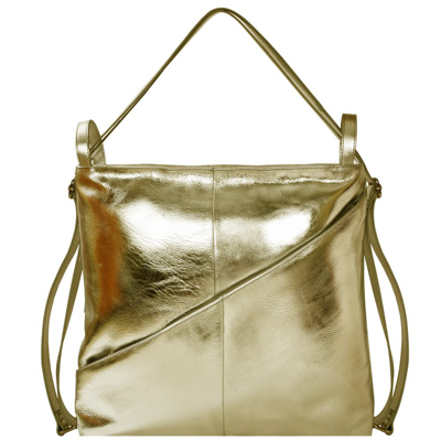 Brix + Bailey Gold Metallic Leather Convertible Tote Backpack In Yellow