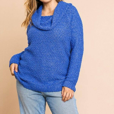 Umgee Cowl Neck Plus Nubby Sweater In Blue