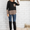 FSL APPAREL LEOPARD TOP WITH ROSE GOLD SEQUIN POCKET TEE