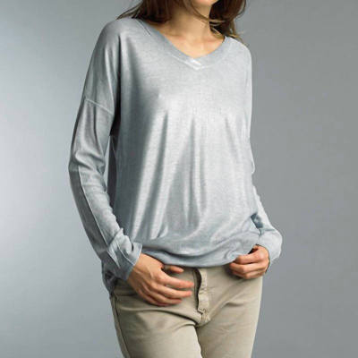 Tempo Paris Shimmer And Shine Long Sleeve Tee In Blue Denim In Silver