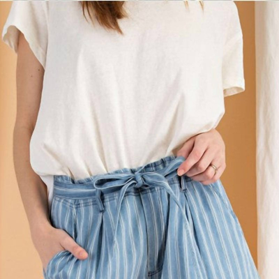 Easel Stripe Time High Waist Shorts In Blue