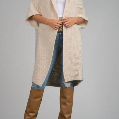 Elan Madrid Wool Knit Long Cardigan In Ivory/heather Grey In Multi