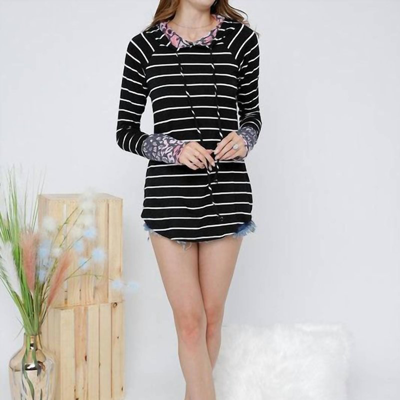 Adora Stripe Tunic With Leopard Hoodie In Black