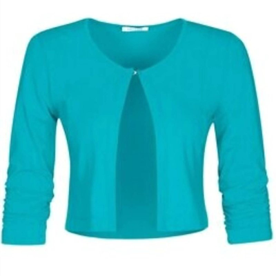 Dolcezza Basic Essential Front Tie Cardigan In Turquoise In Blue