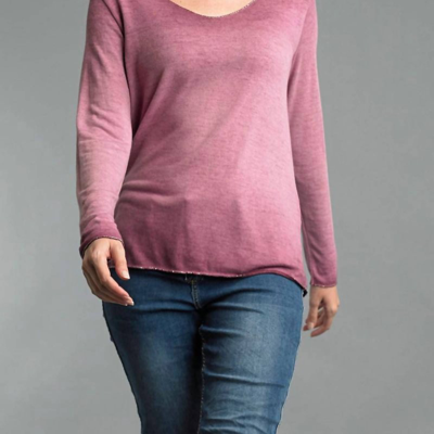 Tempo Paris Long Sleeve Basic Tee In Wine In Red