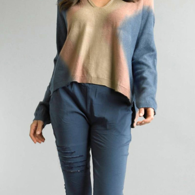 Tempo Paris Tie Dye High Low Sweater In Blue