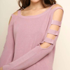 UMGEE COLD SHOULDER CUTOUT SLEEVE TUNIC SWEATER