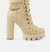 London Rag Willow Cushion Collared Lace-up High Ankle Combat Boots In Beige