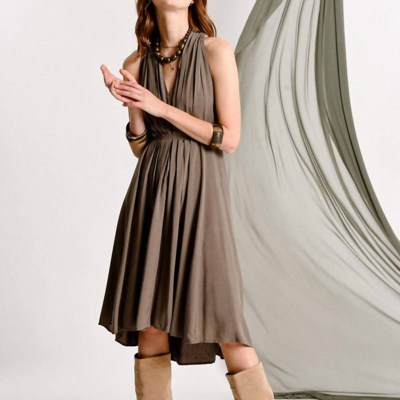 Molly Bracken Woven Asymmetrical Dress In Khaki In Brown