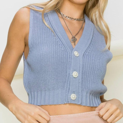 Hyfve Newly Found Love Button Up Cropped Vest In Blue