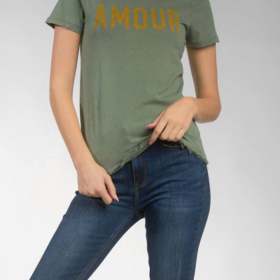 Elan Amour Graphic Linen Top In Olive In Green