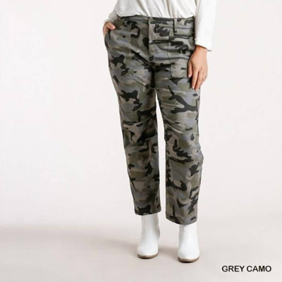 Umgee Camouflage Straight Leg Plus Pant In Grey