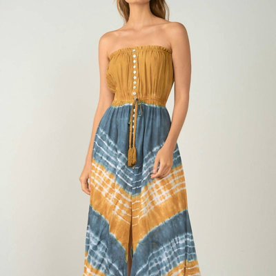 Elan Macedonia Strapless Maxi Dress In Tie Dye In Yellow