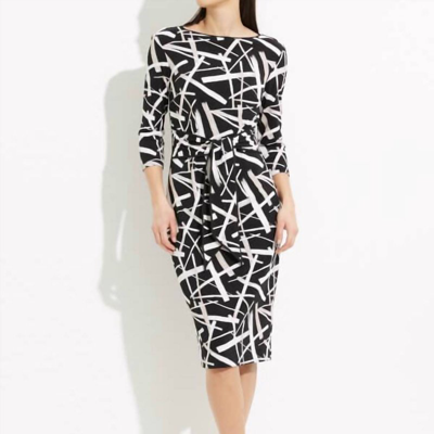 Joseph Ribkoff Abstract Texture Print Tie Front Dress In Black