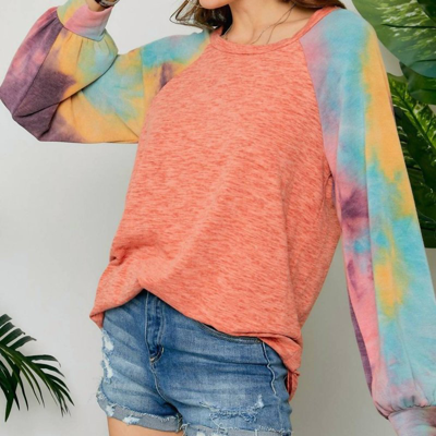 Adora Raglan Sleeve Tie Dye Tunic In Orange