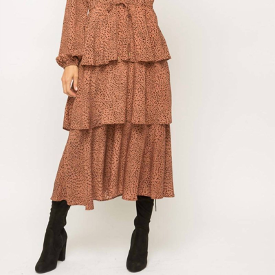 Mystree Semi Sheer Lurex Tier Midi Dress In Leopard Print In Brown