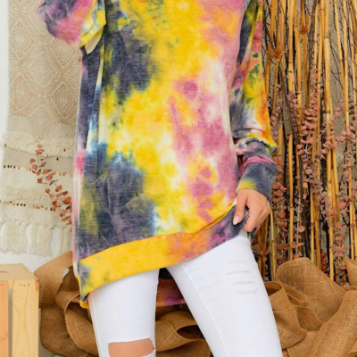 Adora Tie Dye Cold Shoulder Tunic In Yellow