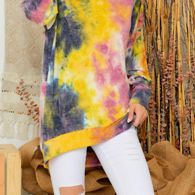 Adora Tie Dye Cold Shoulder Tunic In Multi