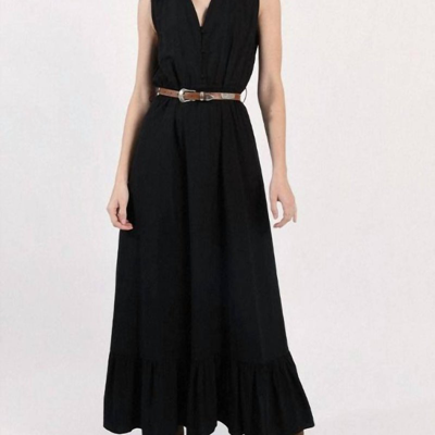 Molly Bracken Flounced Long Dress In Black