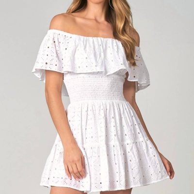 Elan Eyelet Ruffle Mini Dress In White