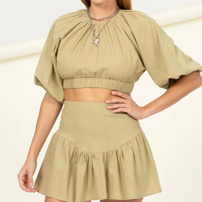 Hyfve Fall Prairie Linen Crop Top And Mini Skirt Set In Green