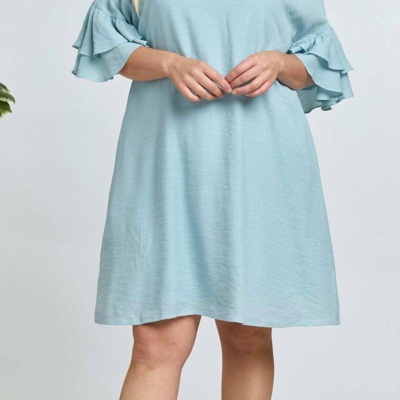 Davi & Dani Open Back Ruffle Sleeve Plus Dress In Blue