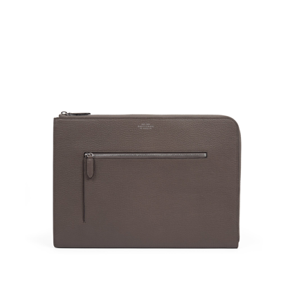 Smythson Small Laptop Case With Zip In Ludlow In Dark Taupe