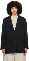 Studio Nicholson Wool Single-breasted Blazer Jacket In Darkest Navy