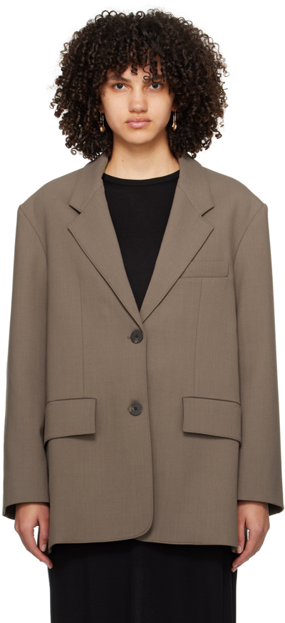 Studio Nicholson Brown Notched Lapel Blazer In Rock