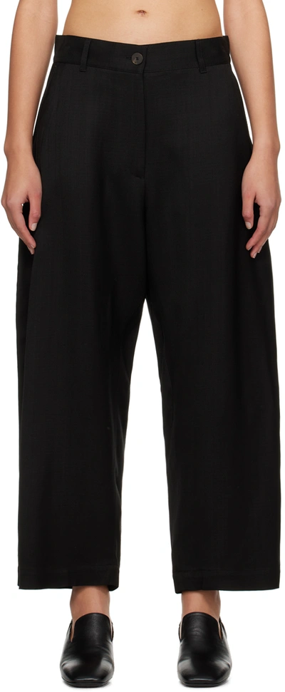 Studio Nicholson Wide Leg Cropped Cotton Trousers In Black