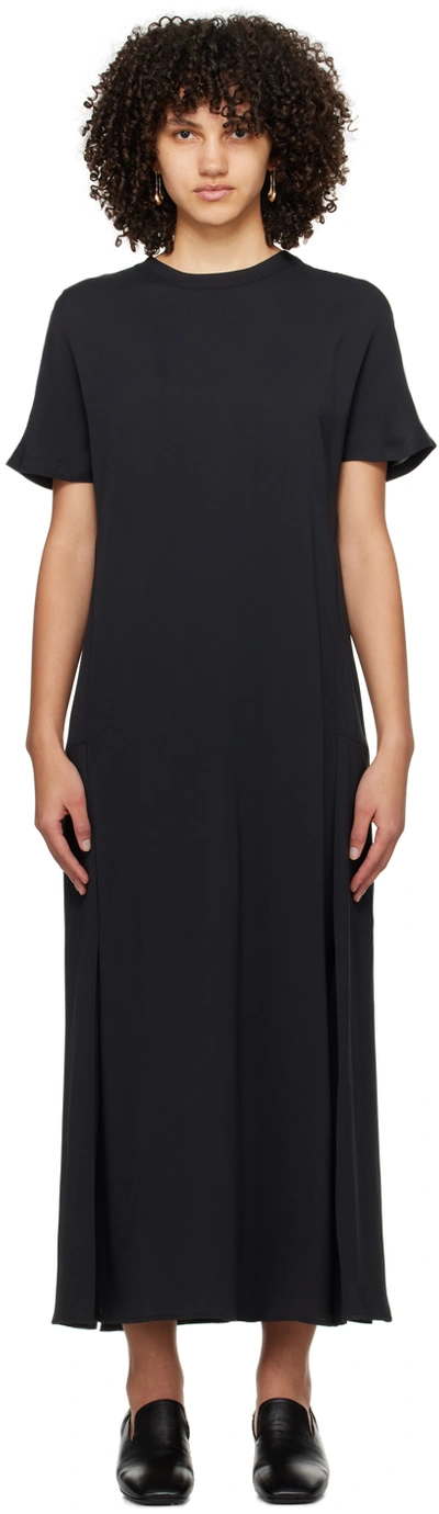 Studio Nicholson Kaplan Pleated Crepe Maxi Dress In Darkest Navy