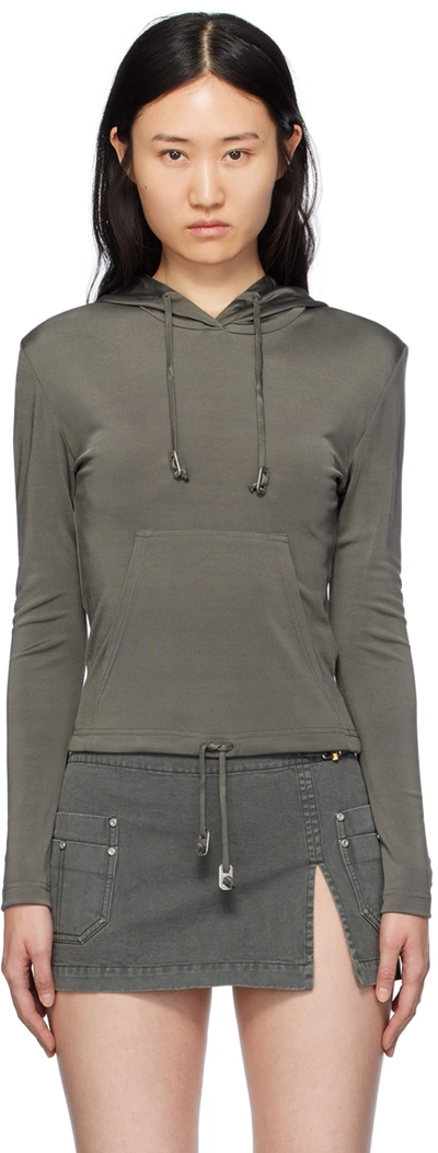 Dion Lee Gray Lustrous Shrunken Hoodie In Mercury