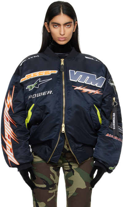 Vetements Navy Alpha Industries Edition Bomber Jacket In Blue