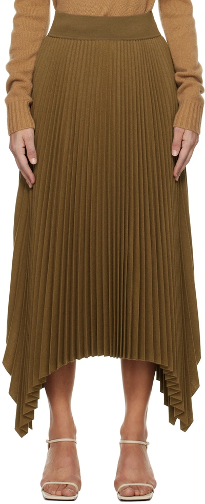 Joseph Womens Khaki Ade Pleated Wool-blend Midi Skirt