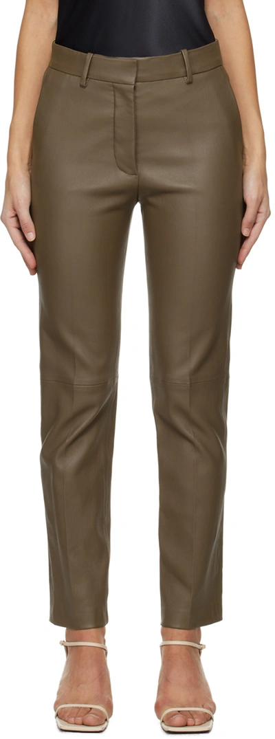 Joseph Coleman Leather Skinny Trousers In Brown