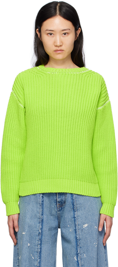 Mm6 Maison Margiela Mm6 Ribbed Knit Crew Neck Sweater In Green