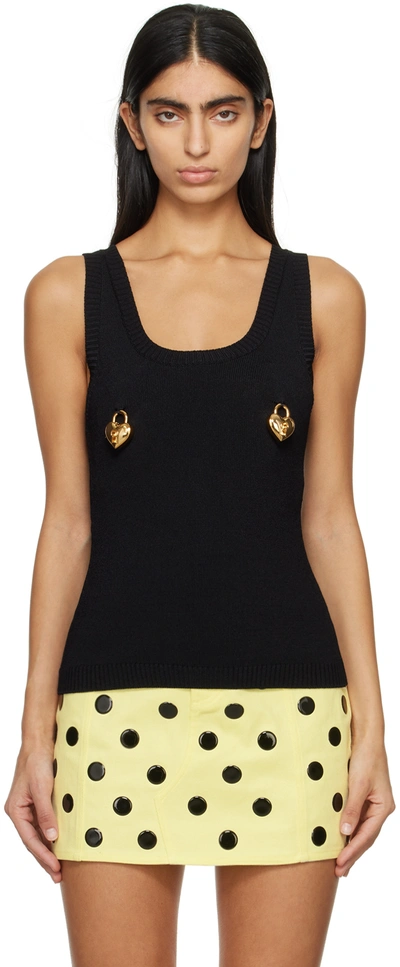 Moschino Black Heart Lock Tank Top In J0555 Black